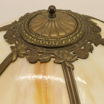 Art Nouveau Style Metal Slag Glass Table Lamp