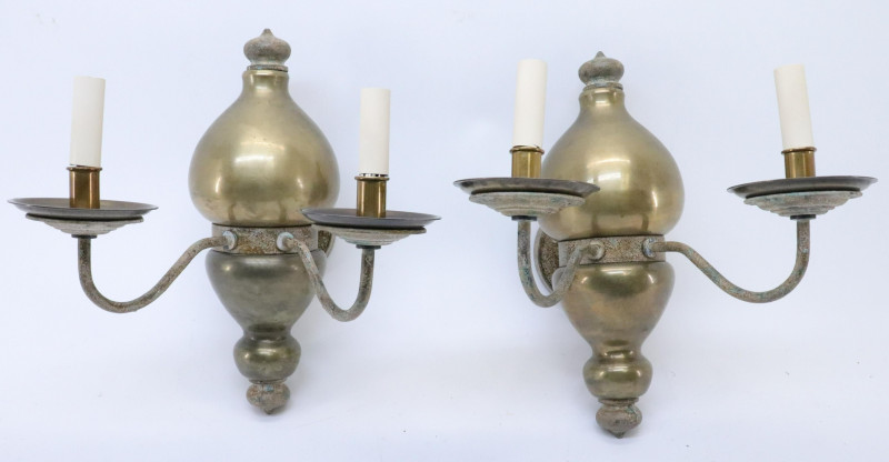 Pair Middle Eastern Style Brass Metal Wall Sconces