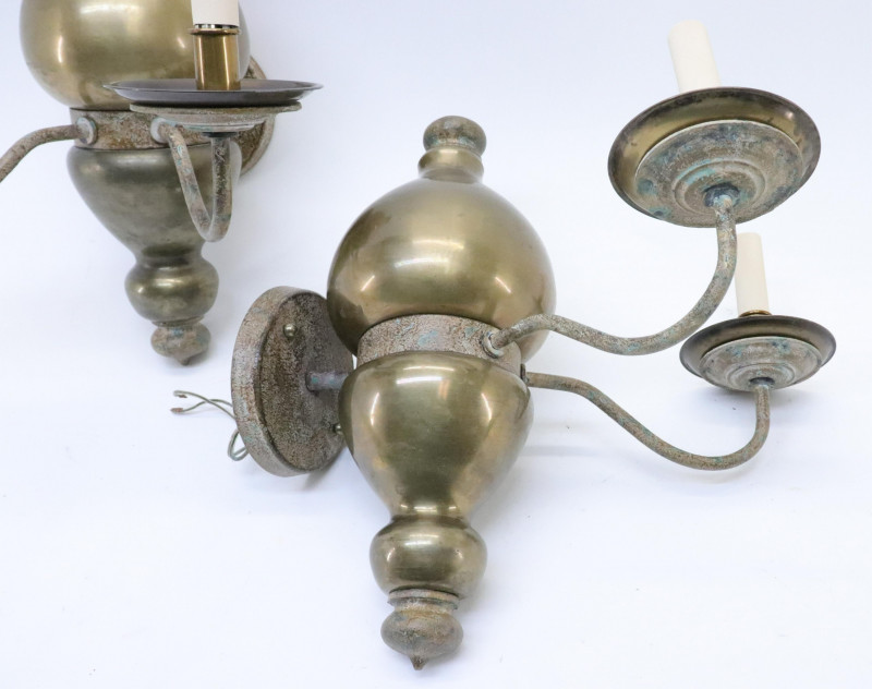 Pair Middle Eastern Style Brass Metal Wall Sconces
