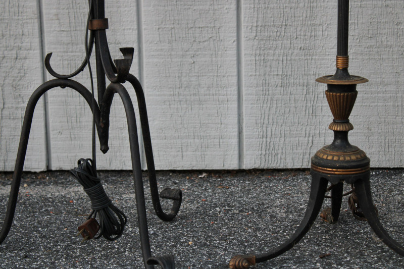 Three Floor Lamps; Patinated, Scrolled, Motifed