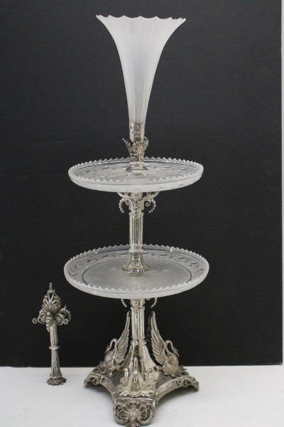 Image for Lot Victorian Silverplate &amp; Etched Glass Epergne, 19C.