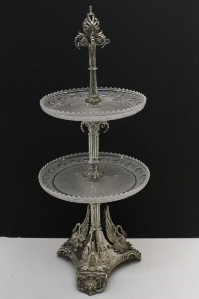 Victorian Silverplate &amp; Etched Glass Epergne, 19C.