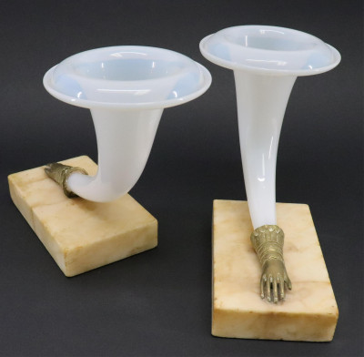 Pair Opaline Glass Cornucopia Vases