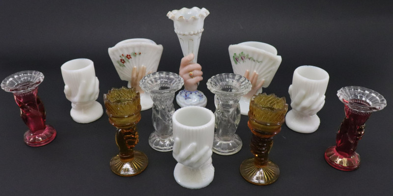 12 Small Glass Hand Vases