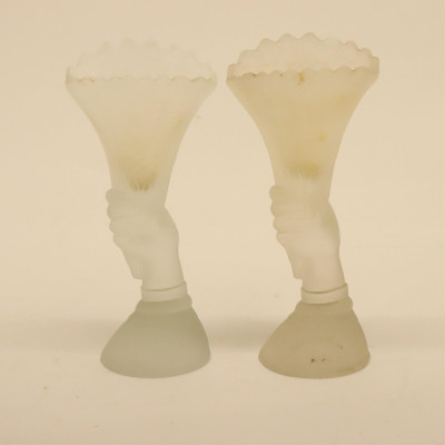 Image for Lot 8 Glass Hand Vases; colored, milk &amp; frosted