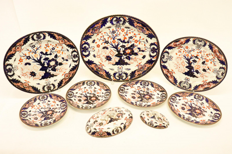 9 Derby Porcelain Imari Table Wares, Late 19th C.