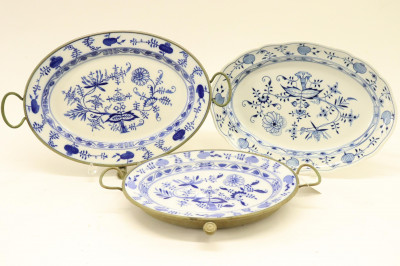 Image for Lot 3 Meissen Porcelain Platters, Blue Onion pattern