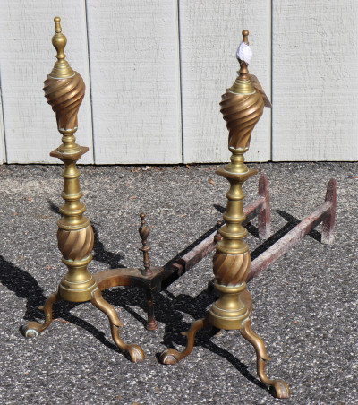 Image for Lot Brass Andirons, 19th C., Urn top