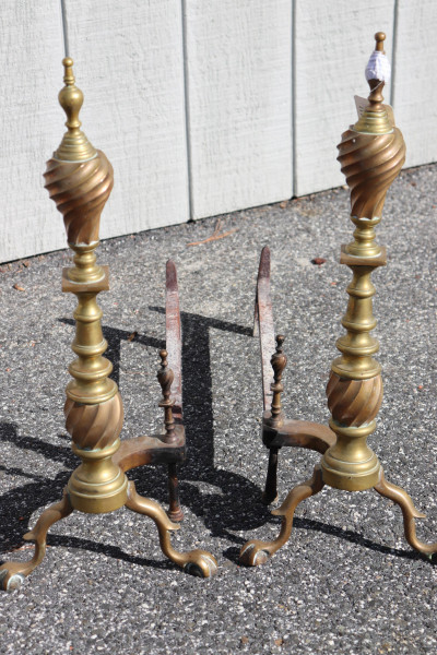Brass Andirons, 19th C., Urn top