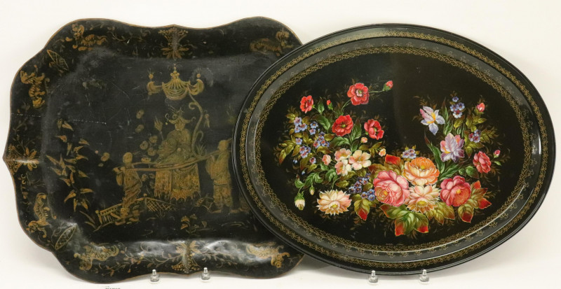 2 Tole Trays, Chinoiserie, 19th &amp; 20th C.