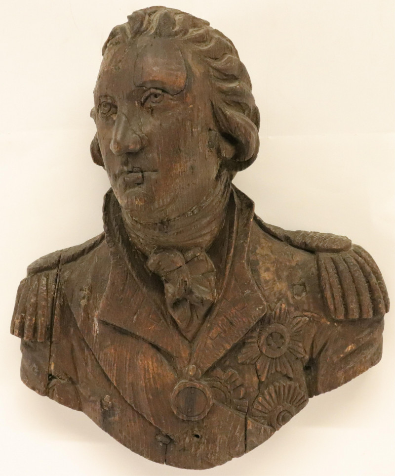 Carved Wood Bust, poss. Washington, 19th C.