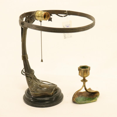 Image for Lot Art Nouveau Lamp &amp; Candle Holder, circa 1900