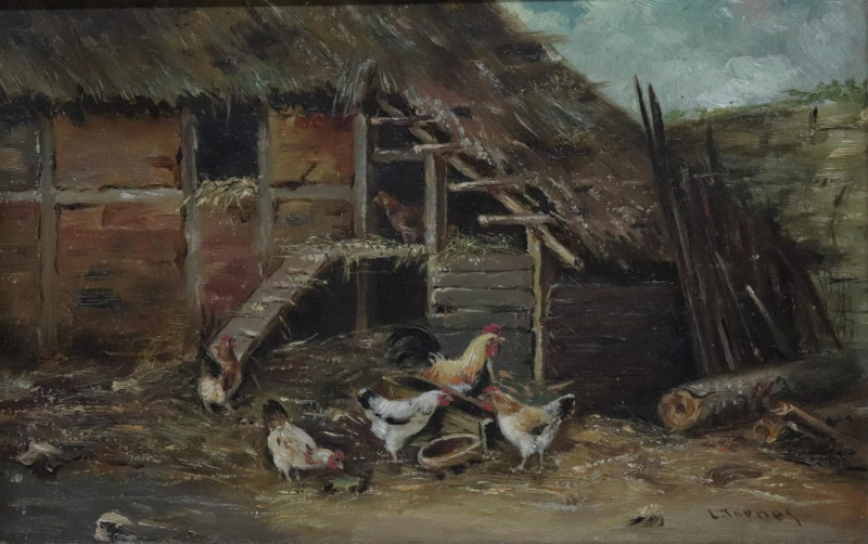 'Hens Rooster in the Barnyard' O/B
