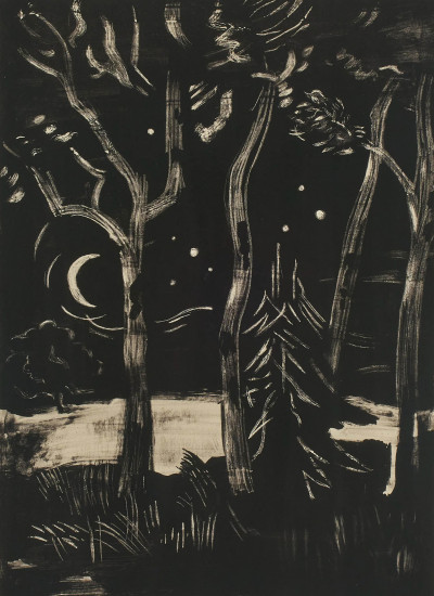Karl Schrag - Of Island Nights - Sickle moon and Birches