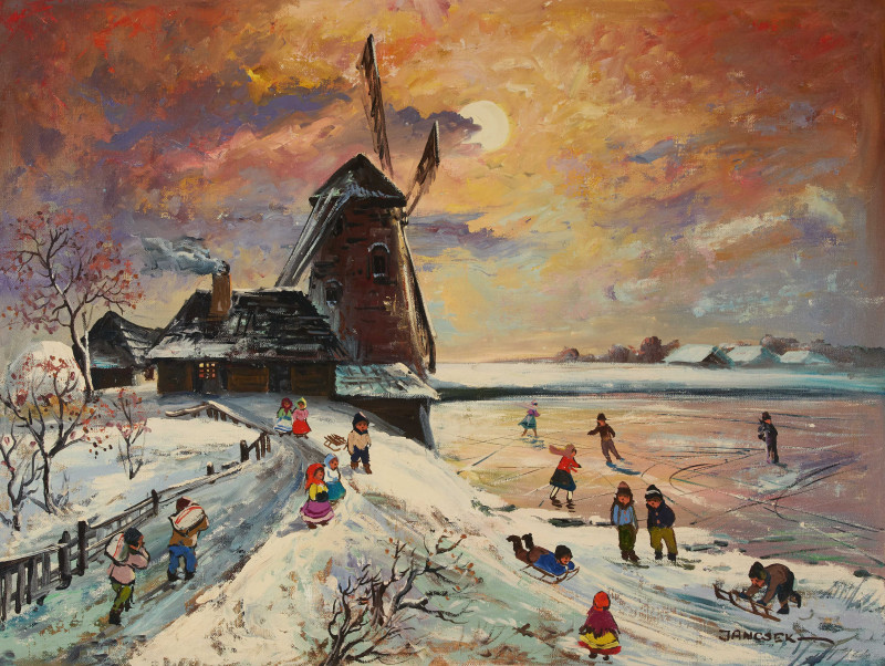 Antal Jancsek - Morning Skaters by the Windmill