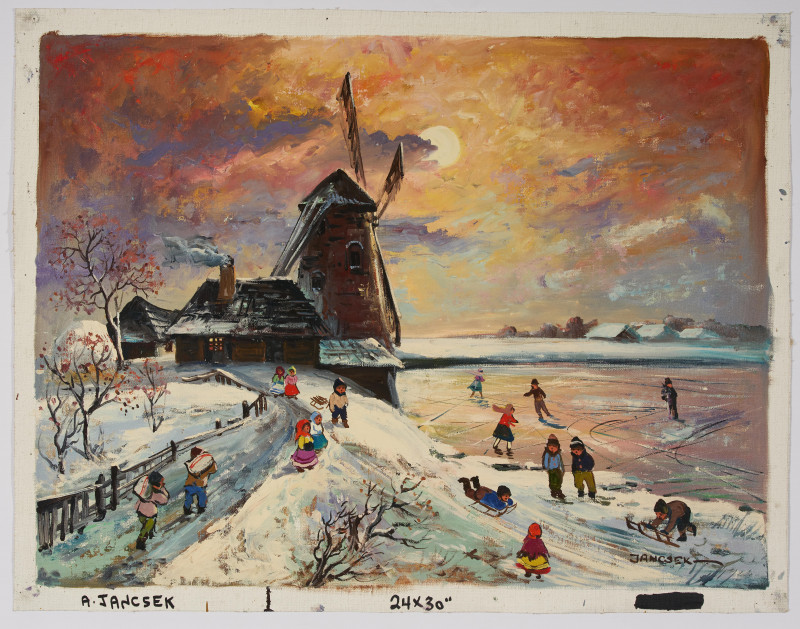 Antal Jancsek - Morning Skaters by the Windmill