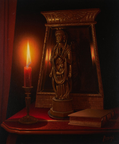 Rudy Ruschè - Red Candle Bronze Figure