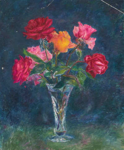 Image for Lot Clara Klinghoffer - Six Roses in a Glass Vase