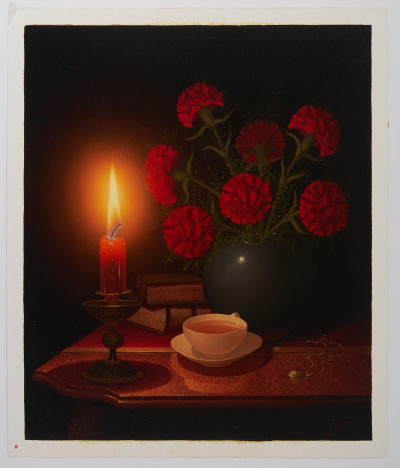 Rudy Ruschè - Candlelit Room with Red II