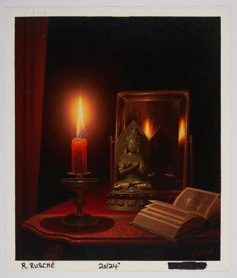 Rudy Ruschè - Red Candle, Book and Bronze