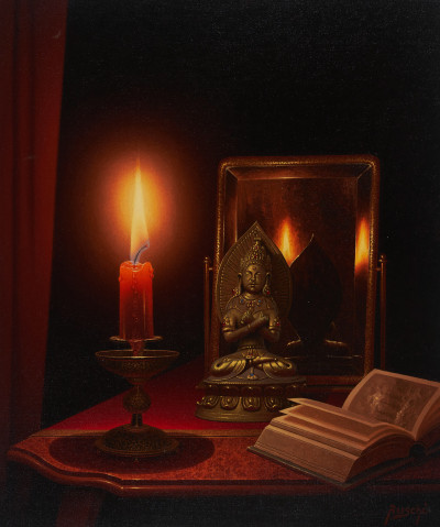 Image for Lot Rudy Ruschè - Red Candle, Book and Bronze