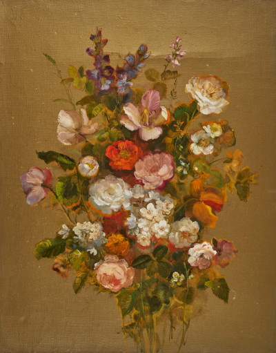 Image for Lot Josef Konečný - Lilies, Roses and Blue Bells on Gold