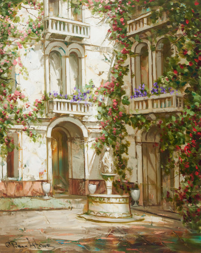 Image for Lot Pierre Latour - Fountain in a Courtyard