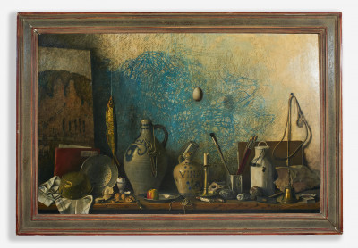 Robert Knaus - Untitled (Still life with hanging fish and egg)