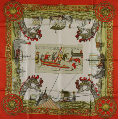 Image for Lot Hermes Silk Scarf Les Normands 1971