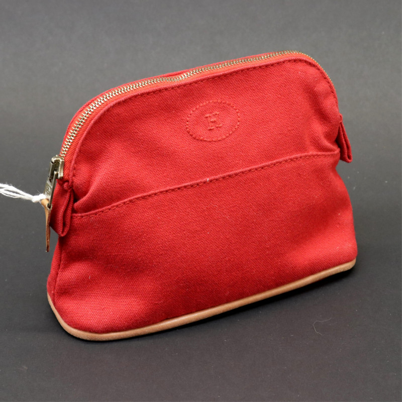 HERMES Hermes New Yachting GM Second Bag Cotton Canvas Red Silver Hardware  Flat Pouch Clutch