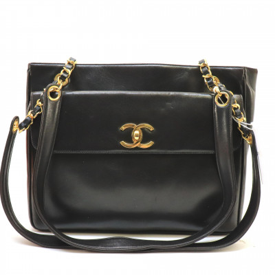 Image for Lot Chanel Front Pocket Turnlock Logo Tote