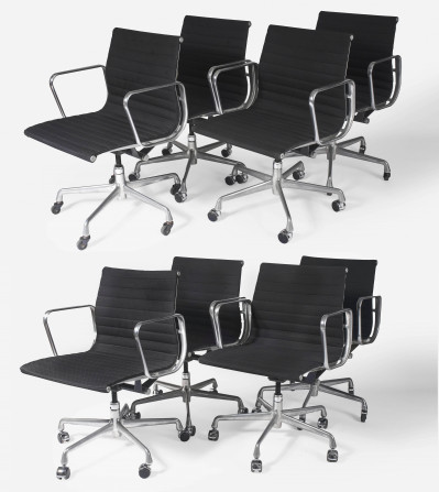 Image for Lot Charles and Ray Eames - Group of Eight (8) Eames Mobile Aluminum Office Chairs