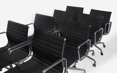 Charles and Ray Eames - Group of Eight (8) Eames Mobile Aluminum Office Chairs