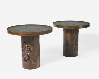 Philip &amp; Kelvin LaVerne (attributed) - Pair of circular top side tables