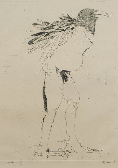 Image for Lot Leonard Baskin - Untitled (Male figure with bird head)