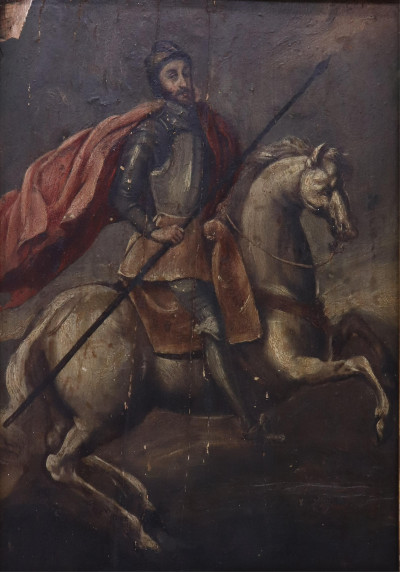 Image for Lot Spanish School 18th C Knight on Horseback O/P