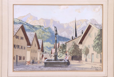 3 Landscapes/Town Square with Church Steeples