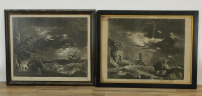 Image for Lot 2 18th C Prints; MoonLight Ship Wreck Sayer
