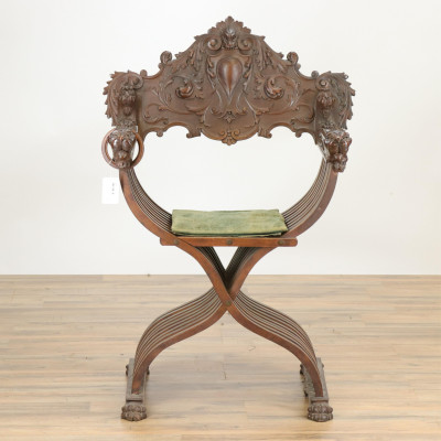 Image for Lot Italian Baroque Style Curule Chair c1880