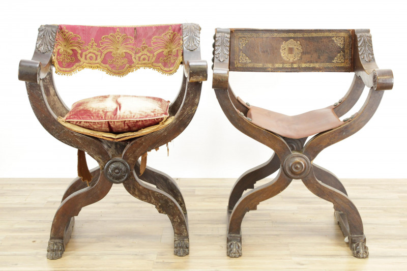 2 Italian Baroque Curule Style Chairs