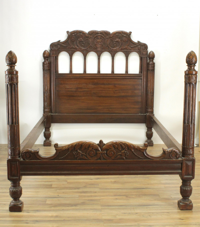 Italian Baroque Style Mahogany Double Bed