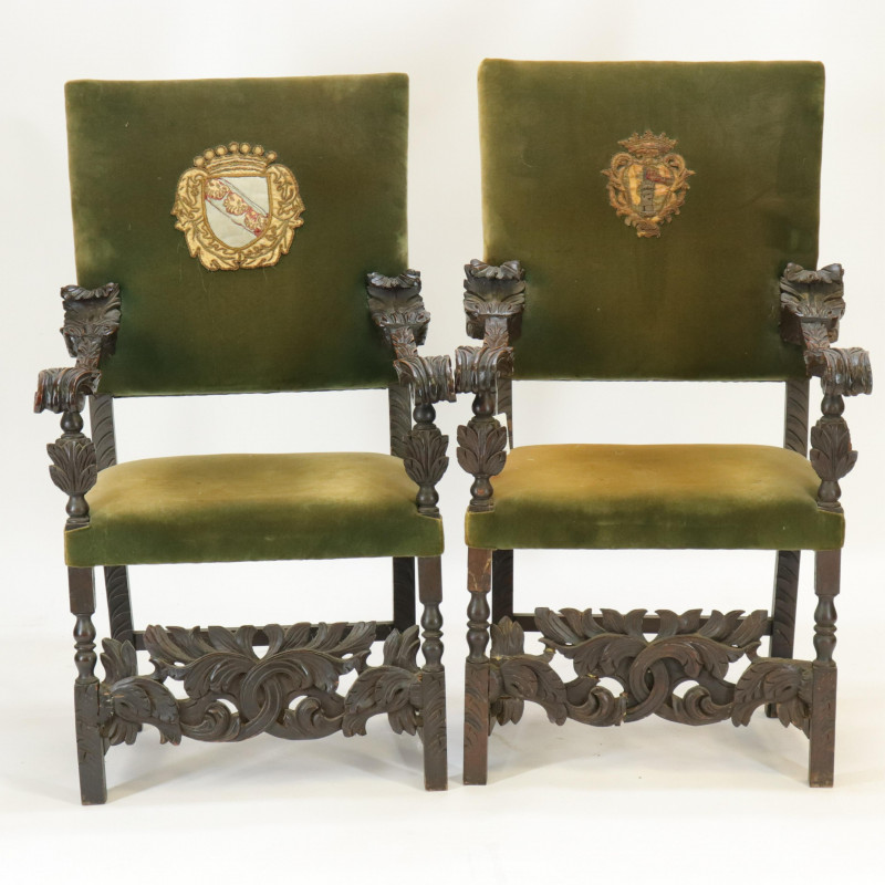 Pair Spanish Baroque Style Arm Chairs