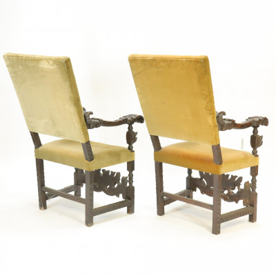 Pair Spanish Baroque Style Arm Chairs