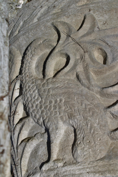 Medieval Carved Limestone Font on Pedestal