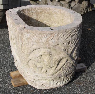 Medieval Carved Limestone Font 17th C/earlier
