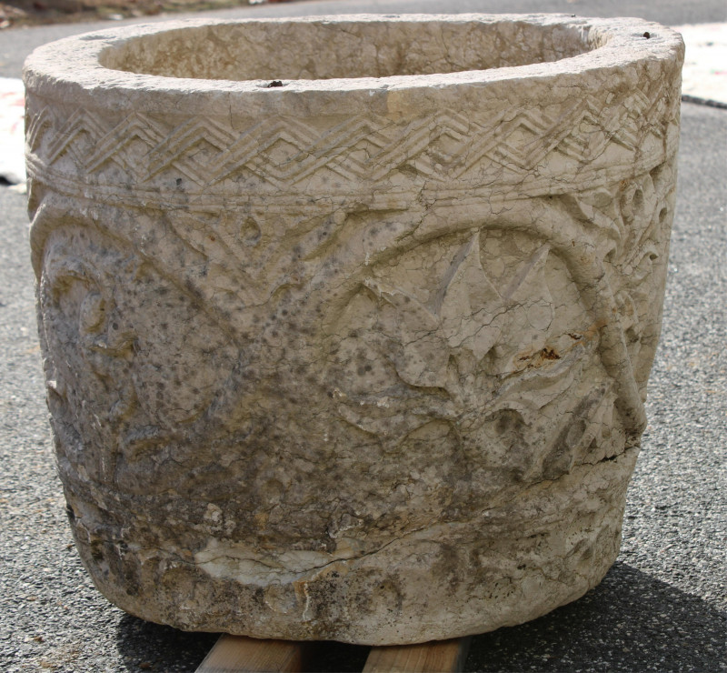 Medieval Carved Limestone Font 17th C/earlier