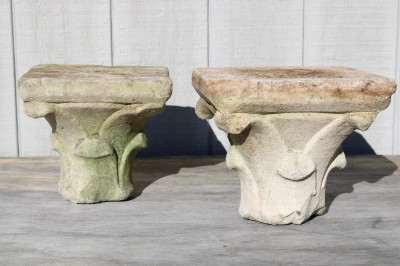 Image for Lot Pair Medieval Carved Limestone Capitals
