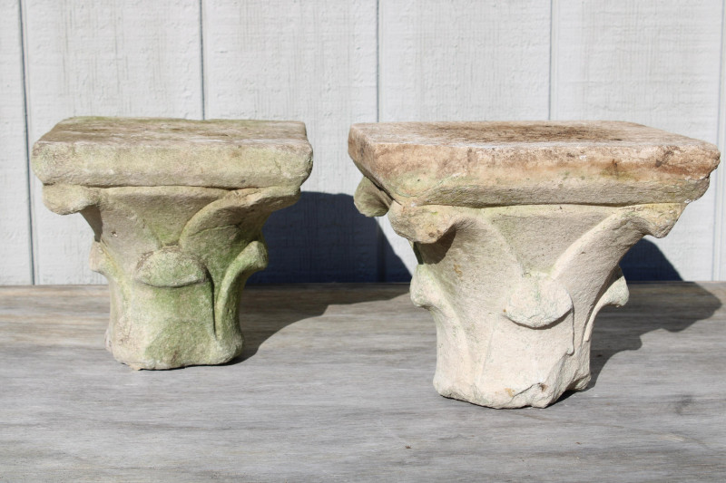 Pair Medieval Carved Limestone Capitals