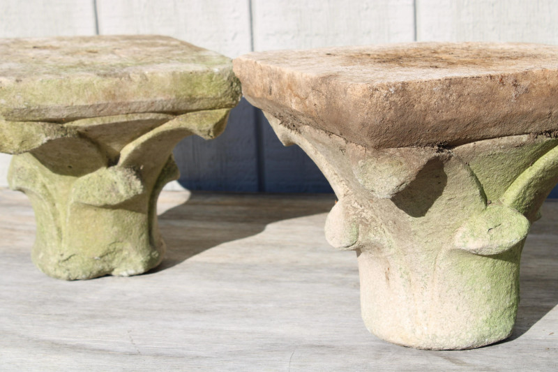 Pair Medieval Carved Limestone Capitals