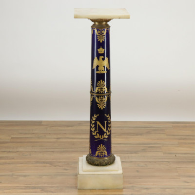 Image for Lot Napoleon III Ormolu Porcelain Onyx Pedestal